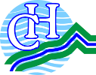 Logo représentant "CH", avec des vagues bleues et des lignes vertes en arrière-plan.